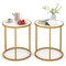 Marble Top Round Side Table 16-inch End Table With Golden Metal Frame-2 Pieces